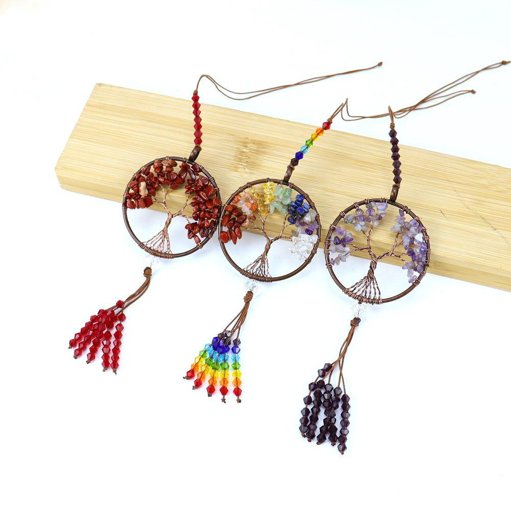 Agate Tree Of Life Car Charm With Handcrafted Crystal Fringe For Vehicle Decor