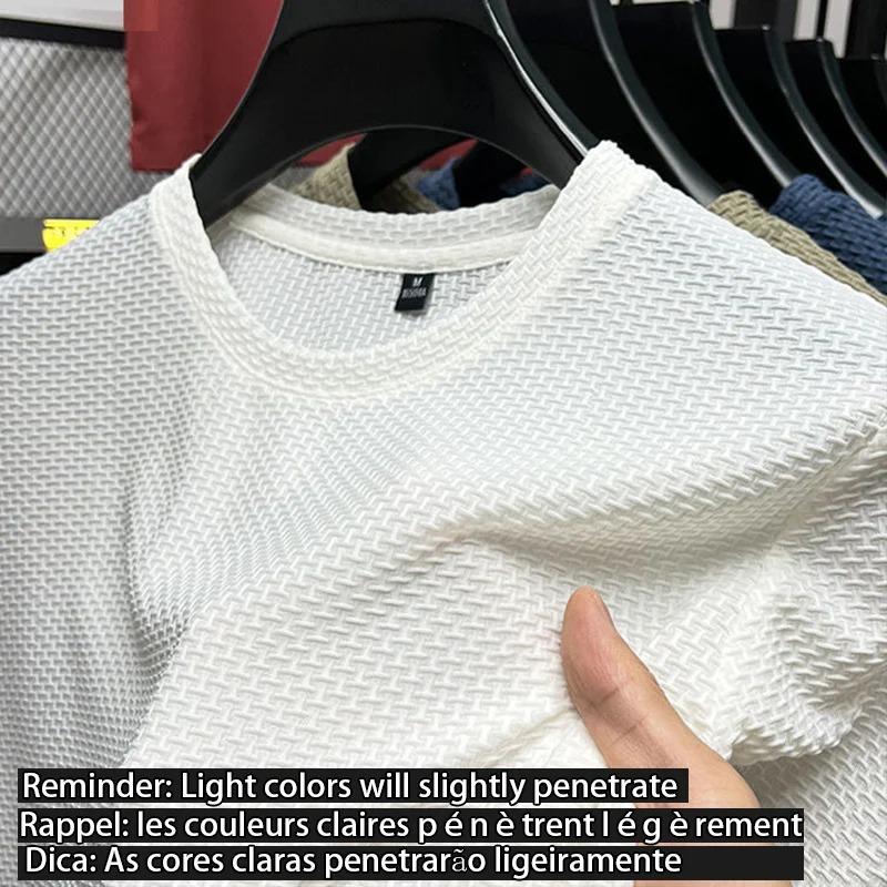 M-5XL летняя мужская футболка с круглым вырезом и короткими рукавами устойчивая к морщинам и дышащая верхняя текстура универсальная ткань для отдыха M белый 1179₽
