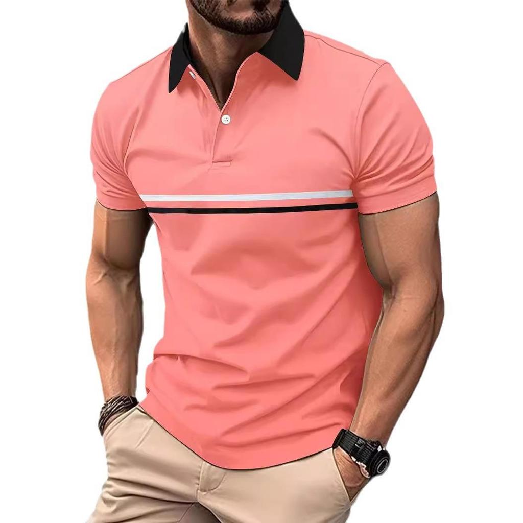 Europäisch Amerikanischer Stil Herren Sommer Polohemd Gestreiftes Sport T-Shirt Kurzarm Umlegekragen Top