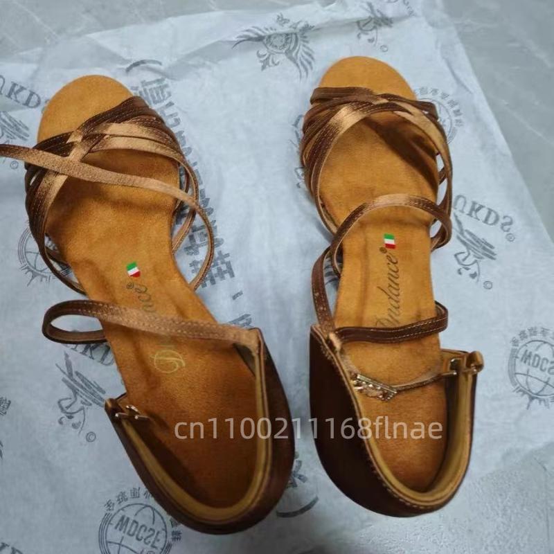 Adult High Heels Latin Dance Shoes Forged Fabric Soft Soled Dance Shoes Women's Dance Performance Practice Shoes