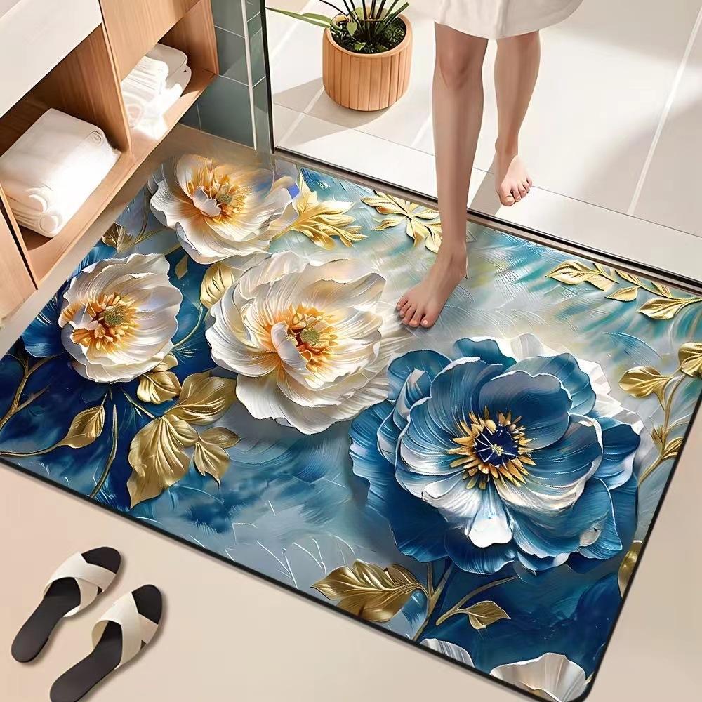 Flower Printing Bathroom Thickening Mat Bath Non-slip Carpets In Wash Basin Bathtub Side Floor Rug Shower Room Doormat Memory Foam 3D Pad