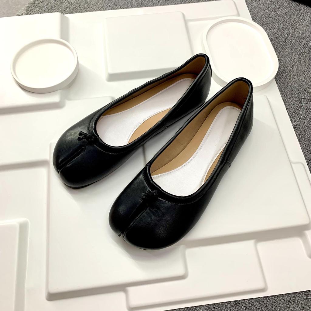 Genuine Leather Pig's Hoof Split-Toe Shoes: Versatile Flat Loafers for Women