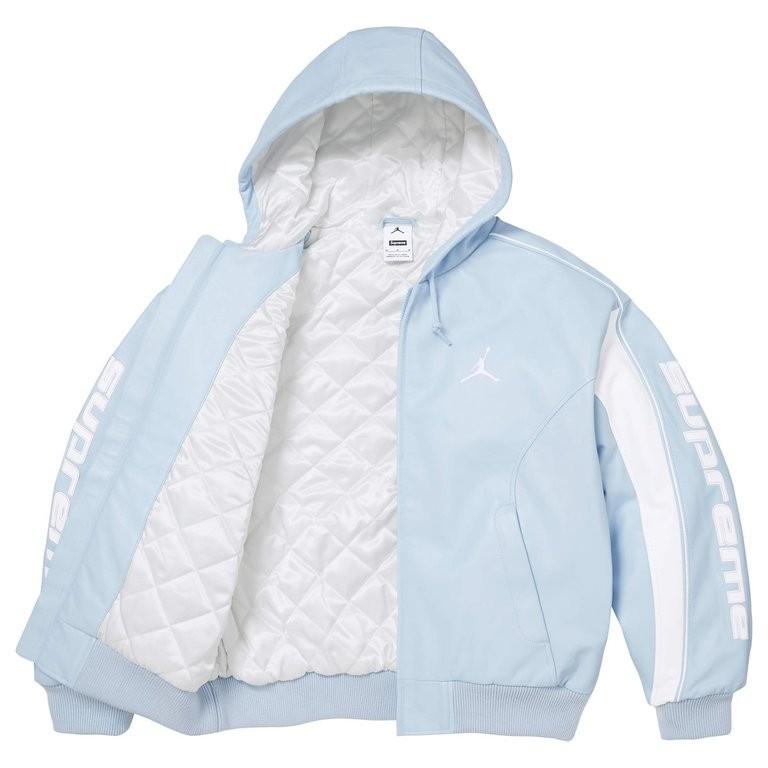 Supreme X Jordan Hooded Leather Jacket Light Blue