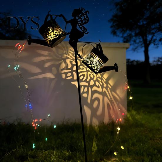 Automatic Dusk to Dawn Lighting Solar Watering Can Lantern, Metal Fairy Garden Light, Outdoor Patio Path Decor Waterproof Stake Light for Lawn