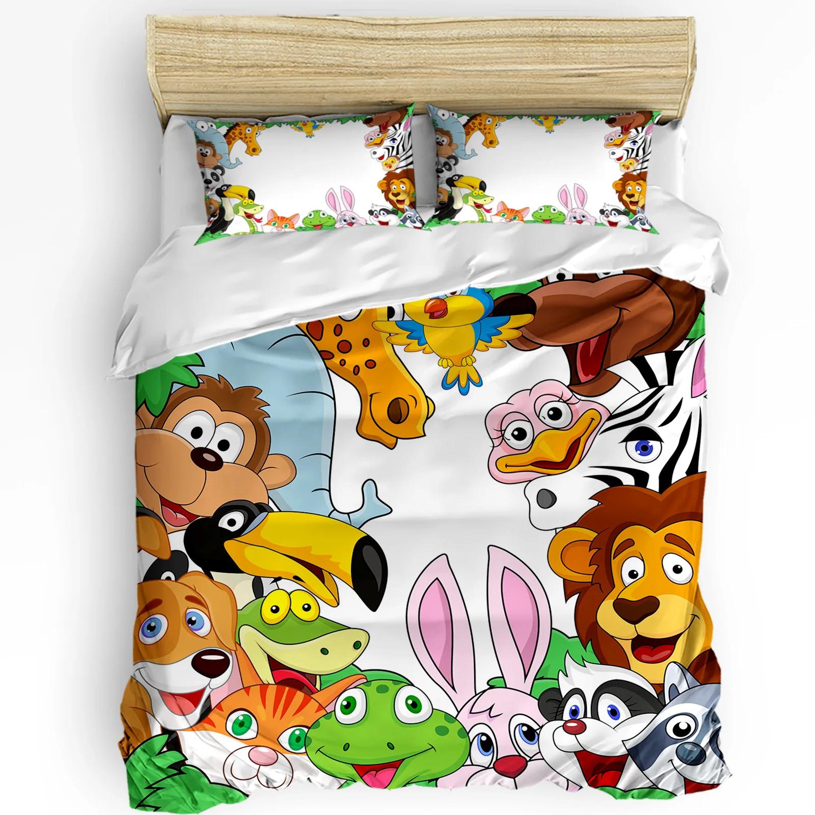 

Jungle Forest Cartoon Animal Lion Elephant 3pcs Bedding Set For Double Bed Home Textile Duvet Cover Quilt Cover Pillowcase 150x200cm 3pcs