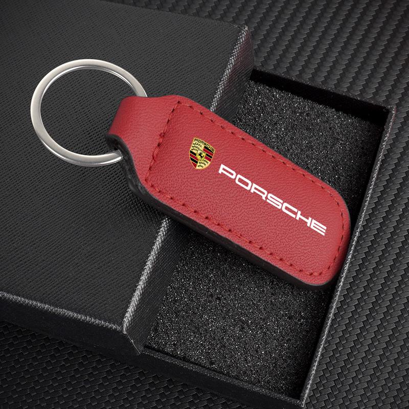 

for Porsche Cayenne Panamera Macan 911 Taycan Boxster Cayman 918Pajun Leather Man Keyring Women Luxury Car Keychain Pendant Gift