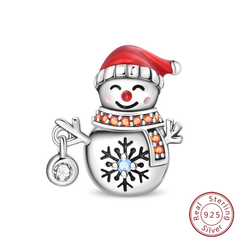 Original Copper Charms Beads Winter Snowflake Snowman Igloo Penguin Pendant Fit Bracelet Women Jewelry Gift