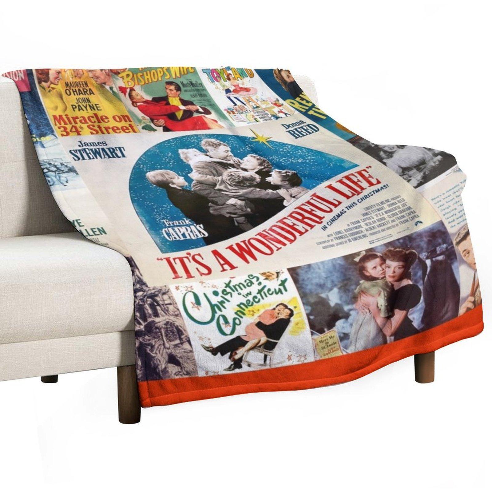Classic Christmas movies: Retro greeting cards, puzzle for classic movie fans of  It s a Wonderful Life,  White Ch Throw Blanket 30x40in