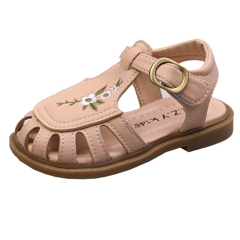 Traditional Chinese Embroidery Kids Shoes for Girl Sandals Summe Retro Princess Shoes Roman Style Girls Leather Shoes Kid F05173