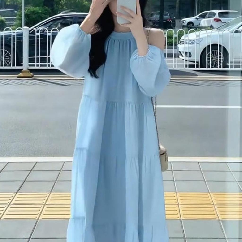 Seaside Vacation Dress Women's Summer New Sweet Gentle Wind French Temperament Beautiful Off-the-shoulder Beach Dress