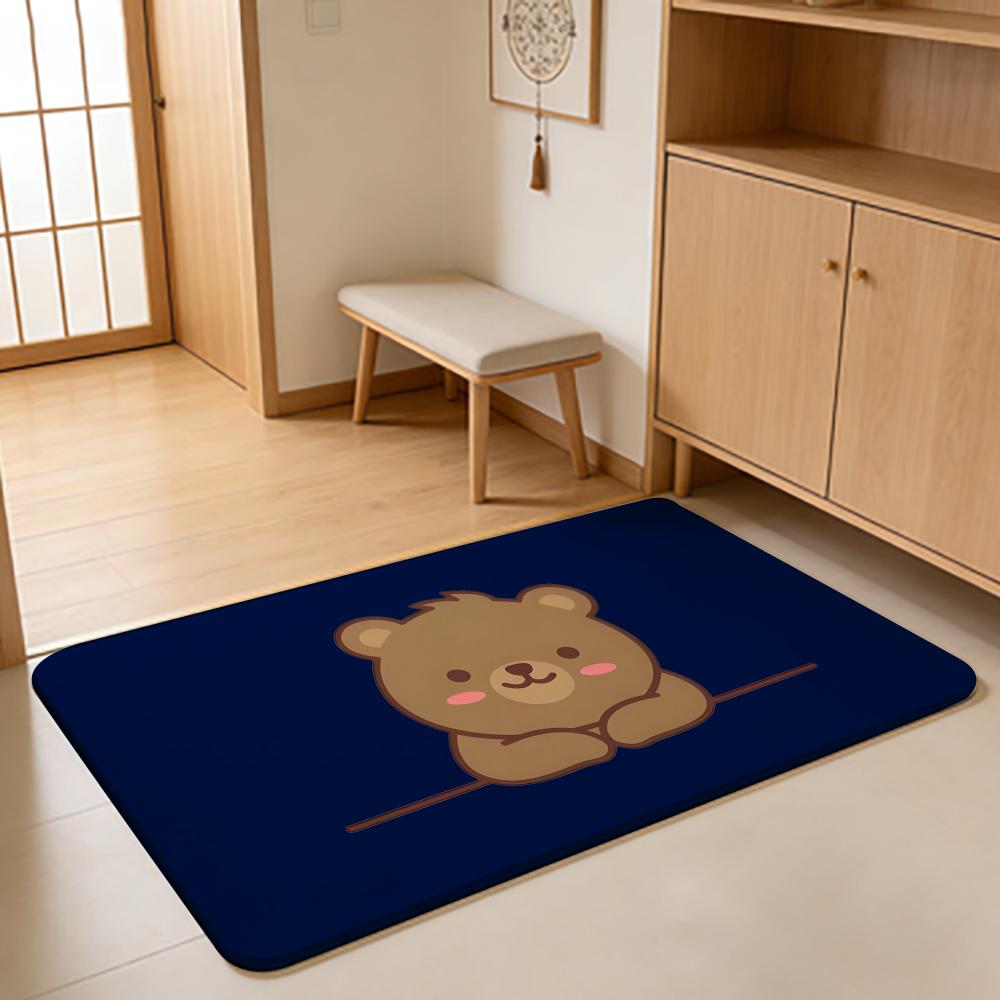 Cartoon Style B-Baby Bear Floor Mat Absorbent Floor Mat Non-Slip Entrance Rug for Bathrooms Restrooms and Toilets