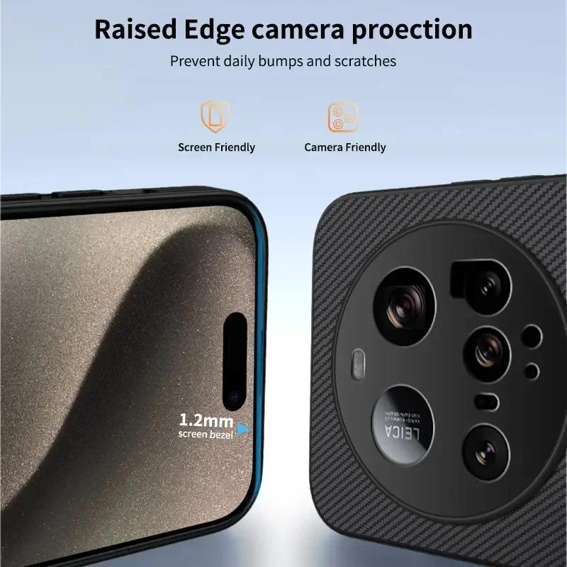 Carbon Fiber Pattern PU Leather Silicone Phone Case For XiaoMi 14T Pro 15 Ultra Magnetic Wireless Charging Soft Back Cover Cases