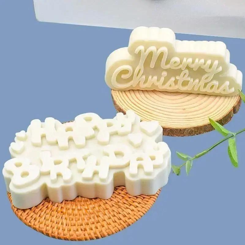 Diy Handmade Creative Shape Molds Happy Birthday Christmas Silicone Mold DIY Aromatherapy Candles Gypsum Cake Decor Baking Tools