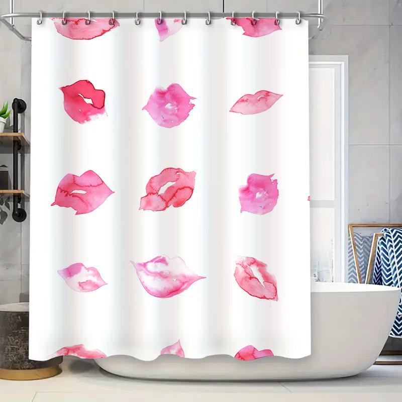 

Pink Lips Waterproof Bathroom Curtains With Colorful Print Decorative Shower Curtain Pink White Patterned Bath Linens For Bathro W60H190(CM)-1 Pcs
