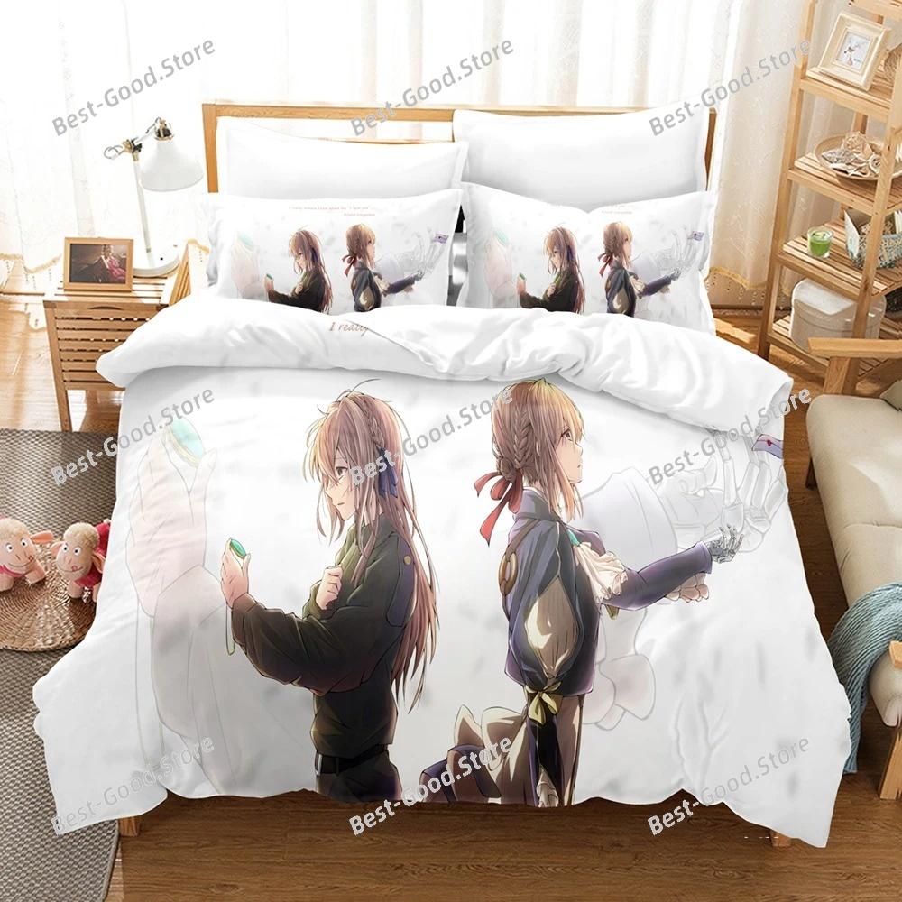 Anime The Violet Evergarden Povlečení Sada Povlaků na Peřinu s Povlakem na Polštář Jednolůžko Plné Královna Král Ložní Prádlo Domácí Textil