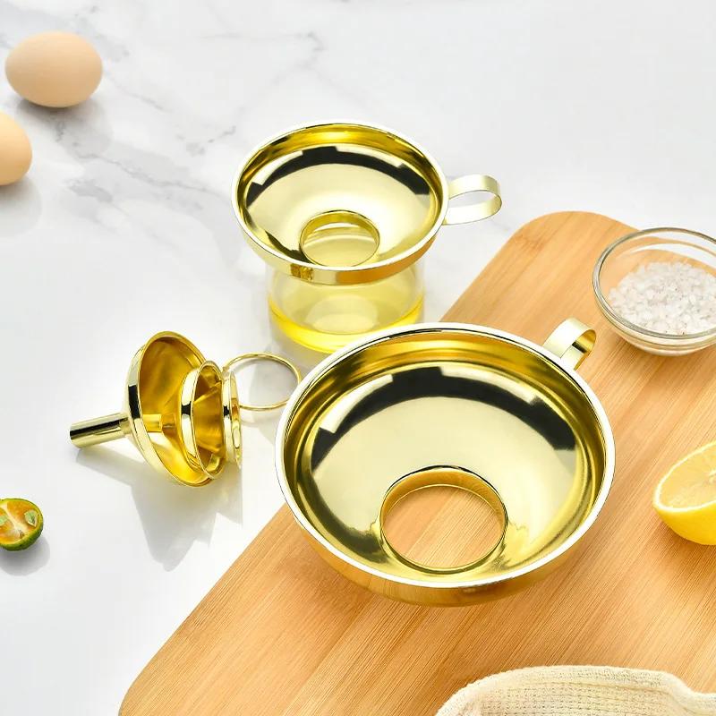Golden Wide Mouth Funnel Stainless Steel Mini Kitchen Tool for Oil Wine Bottles Food Grade Small Metal Gold Funnel