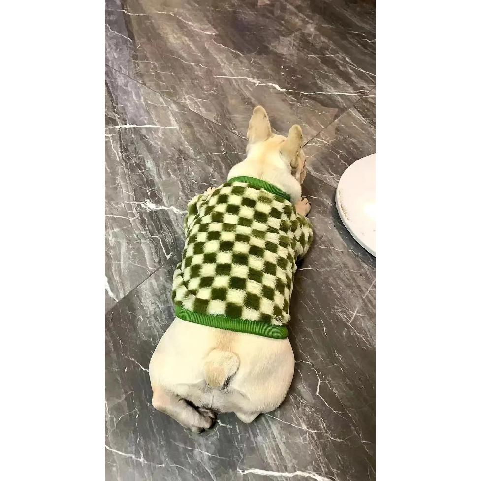 French Bulldog Winter Dog Clothes Coat Warm and Thickened Vest Jacket Fat Dog Costume Bulldog Pug Green Plaid Pet Dog Clothes