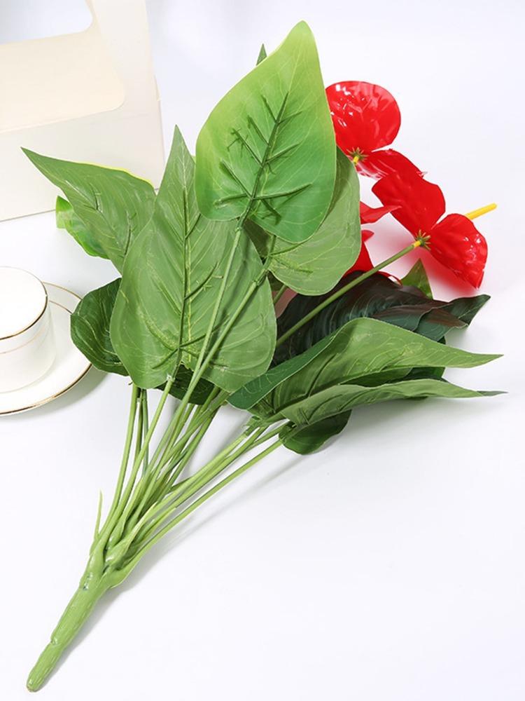 2 Bundles Red Palm Flowers 10 Flowers Artificial Plants Simulated Anthurium Green Plants Home Furnishings Hotel Decorations