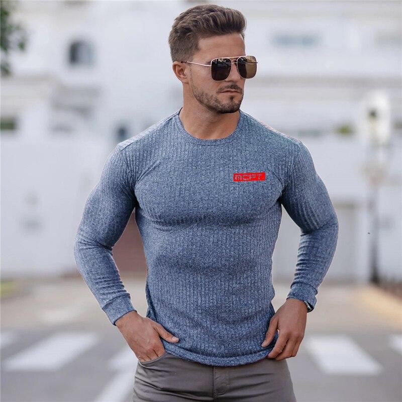 Muscleguys Módní jednobarevné pletené tričko s měkkým dotekem, pánské, hezké, elastické, ležérní tričko s dlouhým rukávem