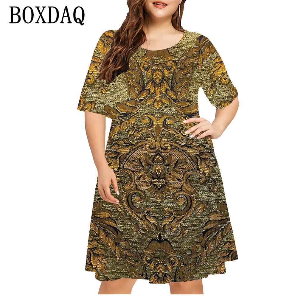 

Женские платья с цветным круговым узором, свободного кроя, большого размера, с коротким рукавом и круглым вырезом, повседневная одежда с 3D-принтом 8XL 6XL