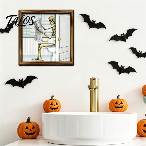 Removable PVC Wall Art Halloween Skeleton Art, Funny Bathroom Toilet Decal with Ghost Clown, Skull Decor for 2D Wooden Sign, Spooky Waterproof Sticker