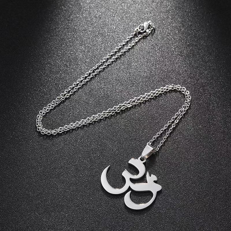 Silver OM Buddha Element Necklace: Stainless Steel Yoga Protection Jewelry for Women