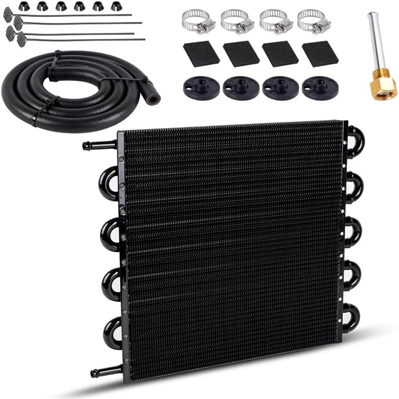 10Row Transmission Oil Cooler Kit Universal Aluminum Engine Oil Radiator Converter With Hose Mounting Kit