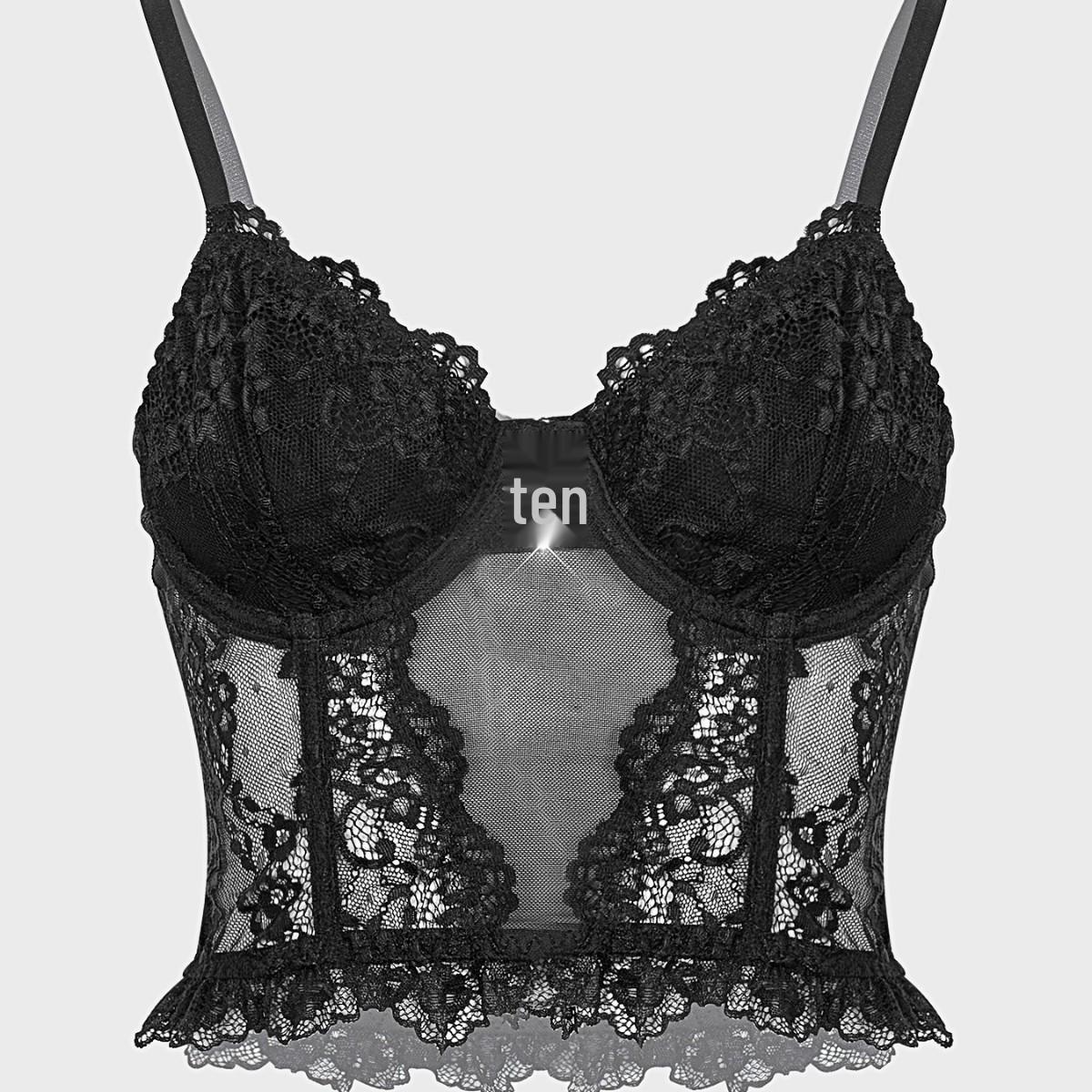 Сексуальный кружевной бюстье-топ на перекрестных бретелях Medium чёрный