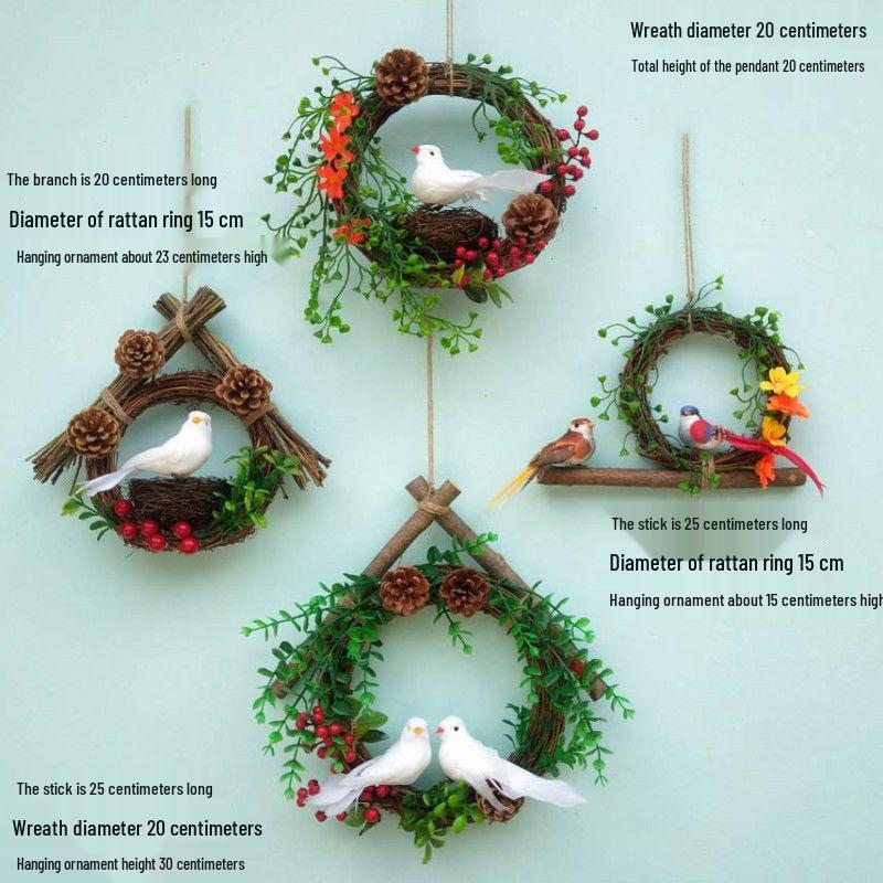 Forest Style Kindergarten Hanging Mobile: Creative Micro-landscape Arrangement with Bird's Nest and Decorative Pendants.