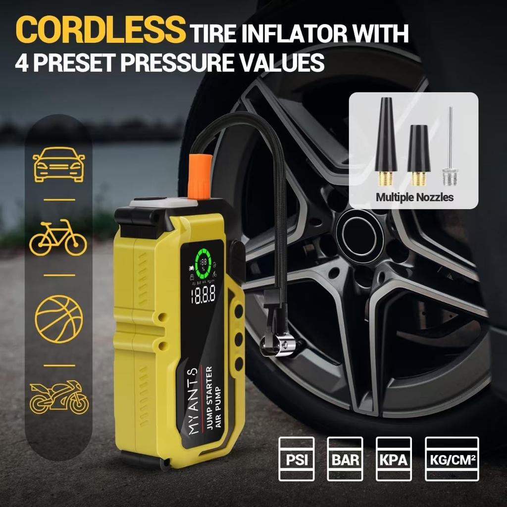 Car Battery Jump Starter with Air Compressor, 4000A Peak 150PSI Car Jump Starter Jump Box for Up to 10L Gas 8L Diesel Engine, 12V Car Battery Jumper