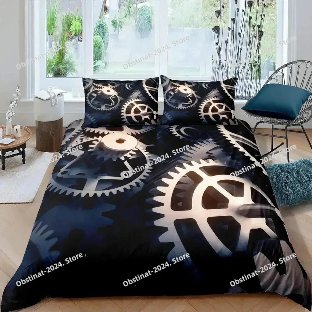 Top Ndustrial Gear Duvet Cover Queen Size Steampunk Style Locks Comforter Cover Boys Men Mechanical Device Polyester Bedding Set