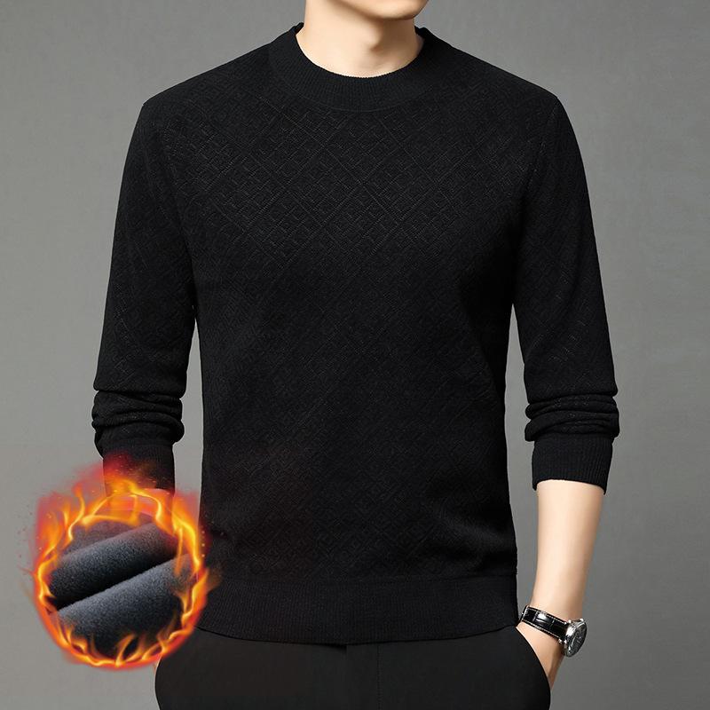 Męska bluza w średnim wieku Jesień Zima Nowy styl Pogrubiona Ciepła Luźna Casualowa Geometryczna Minimalistyczna Warstwa bazowa Top