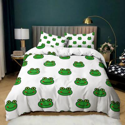 Cartoon Kikker Dekbedovertrek Set KingQueen Maat Lieflijk Groen Dier Reptiel Grappig Gezicht Beddengoed Set Polyester Dekbedovertrek