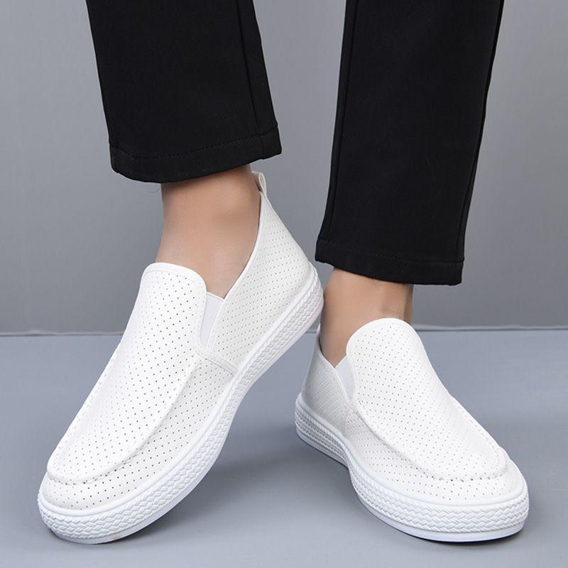 Fashion White Height Increasing Slip-on Mesh Plain Leather Shoes for Men Pu High Quality Fashion Size 44 Social Retro Man Casual Shoe