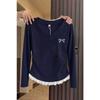 Süßes Würziges Milchblaues Langarm-T-Shirt für Damen Frühling Herbst Neu Taillenbetont Schickes Oberteil