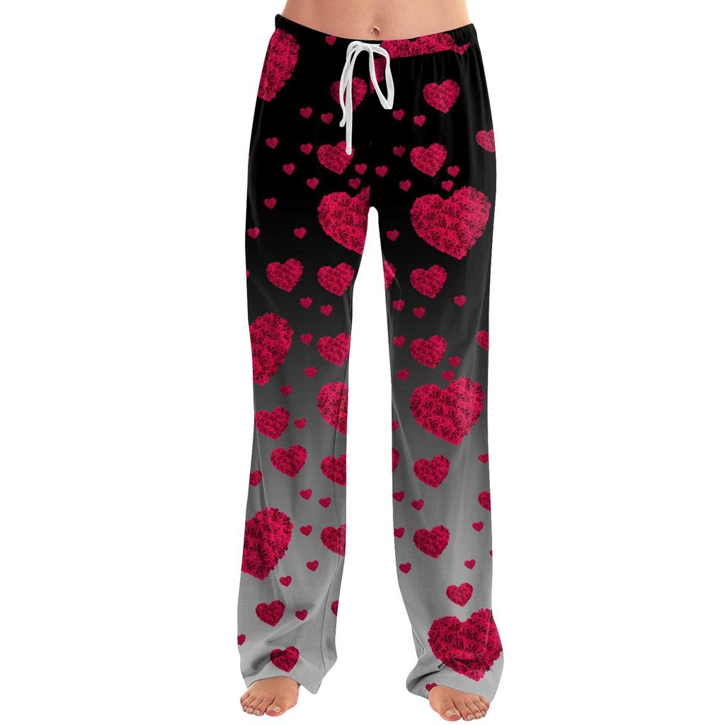 Womens Pajama Pants Sleepwear Casual Drawstring Elastic Waist Pants Comfy Straight Yoga Loose Trousers