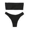Solid Color Crinkle Bandeau High Waist Bikini Set