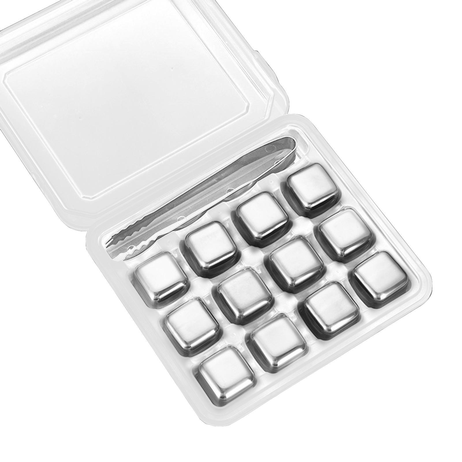 

Набор из 12 многоразовых кубиков льда со щипцами, барные аксессуары, металлический лед, текстура из нержавеющей стали 304, подходит для употребления с напитками