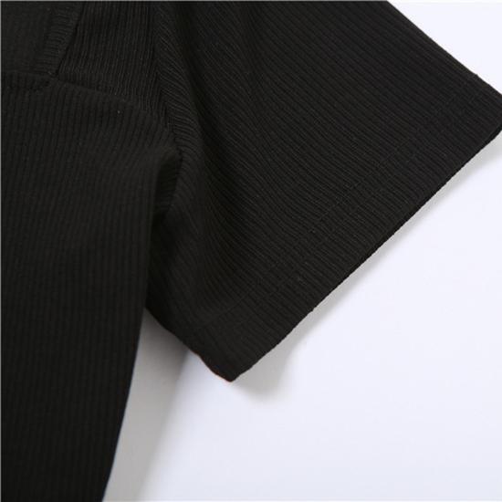 T-shirt damski w stylu europejskim i amerykańskim, wiosenny i letni, jednokolorowy, slim fit z odsłoniętym pępkiem, modnymi klapami, kontrastowym T-shirtem z krótkim rękawem