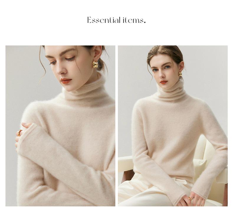 Women's 100% Pure Cashmere High Neck Sweater - Soft, Skin-Friendly, Loose Knit for Autumn/Winter