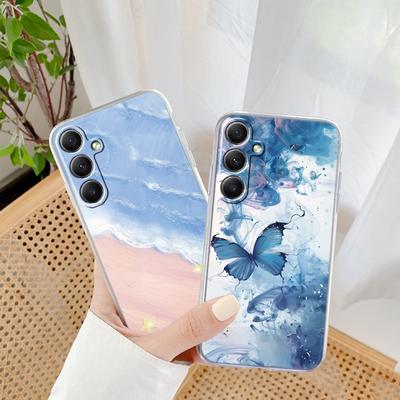 Motýlí mramorové vzorované měkké průhledné silikonové pouzdro pro Samsung A55 A35 M35 M34 S24 Xiaomi Redmi Note 13 Pro fotoaparát nárazuvzdorný ochranný kryt