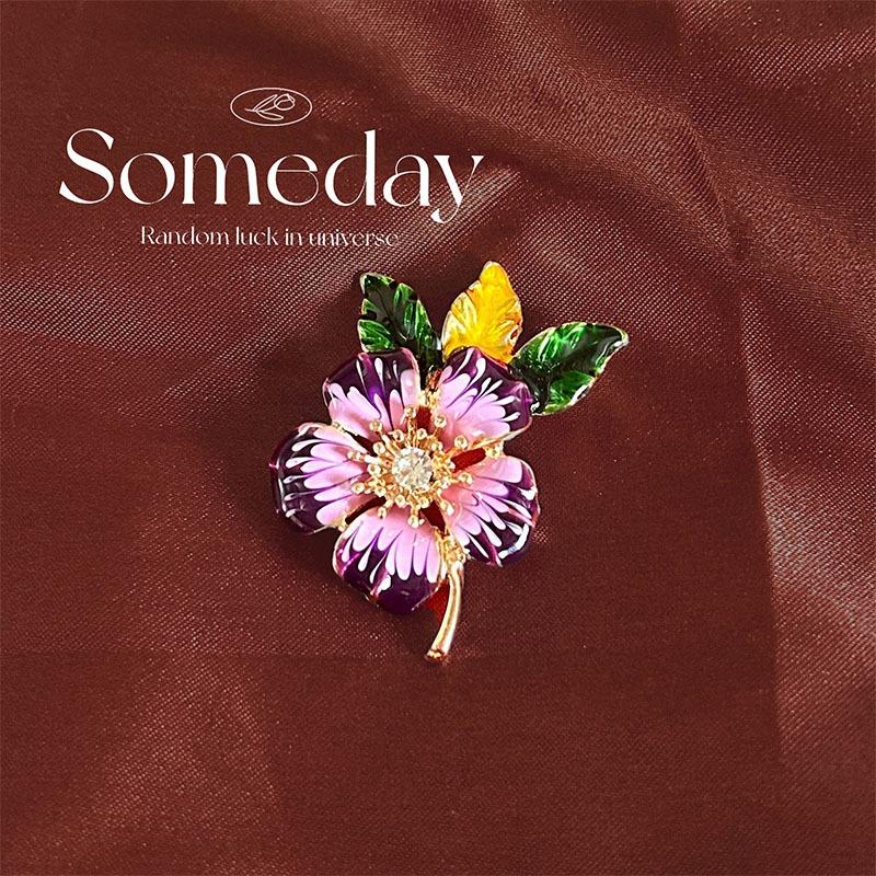 Różowo-fioletowa Broszka Kwiatowa dla Kobiet, Luksusowy Dodatek do Sukienki Bez Kołnierzyka, Wysokiej Jakości Broszka z Pereł