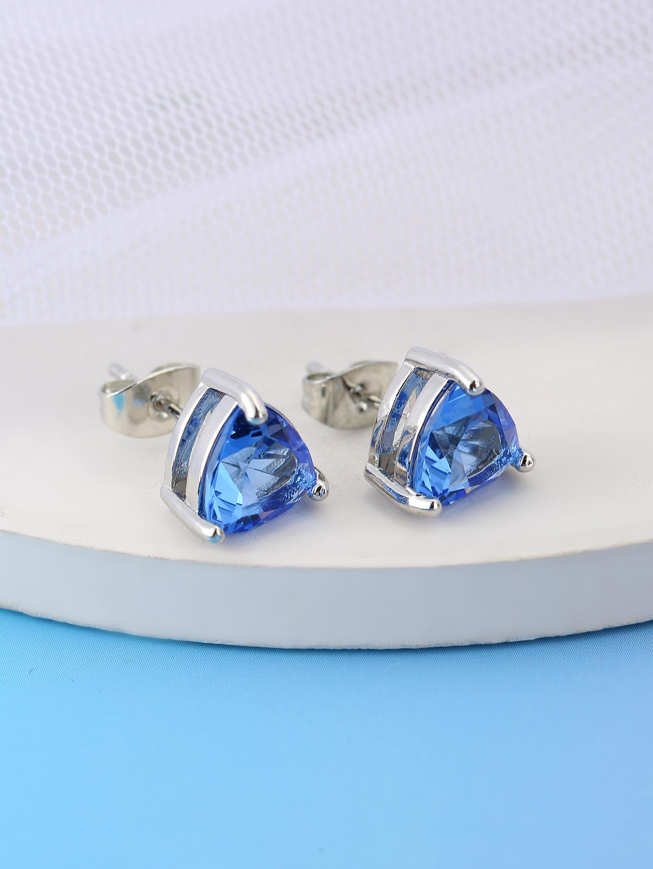 

Elegant Blue Zircon Triangle Stud Earrings For Women Simple And Versatile Fashion Jewelry Accessories серебряный