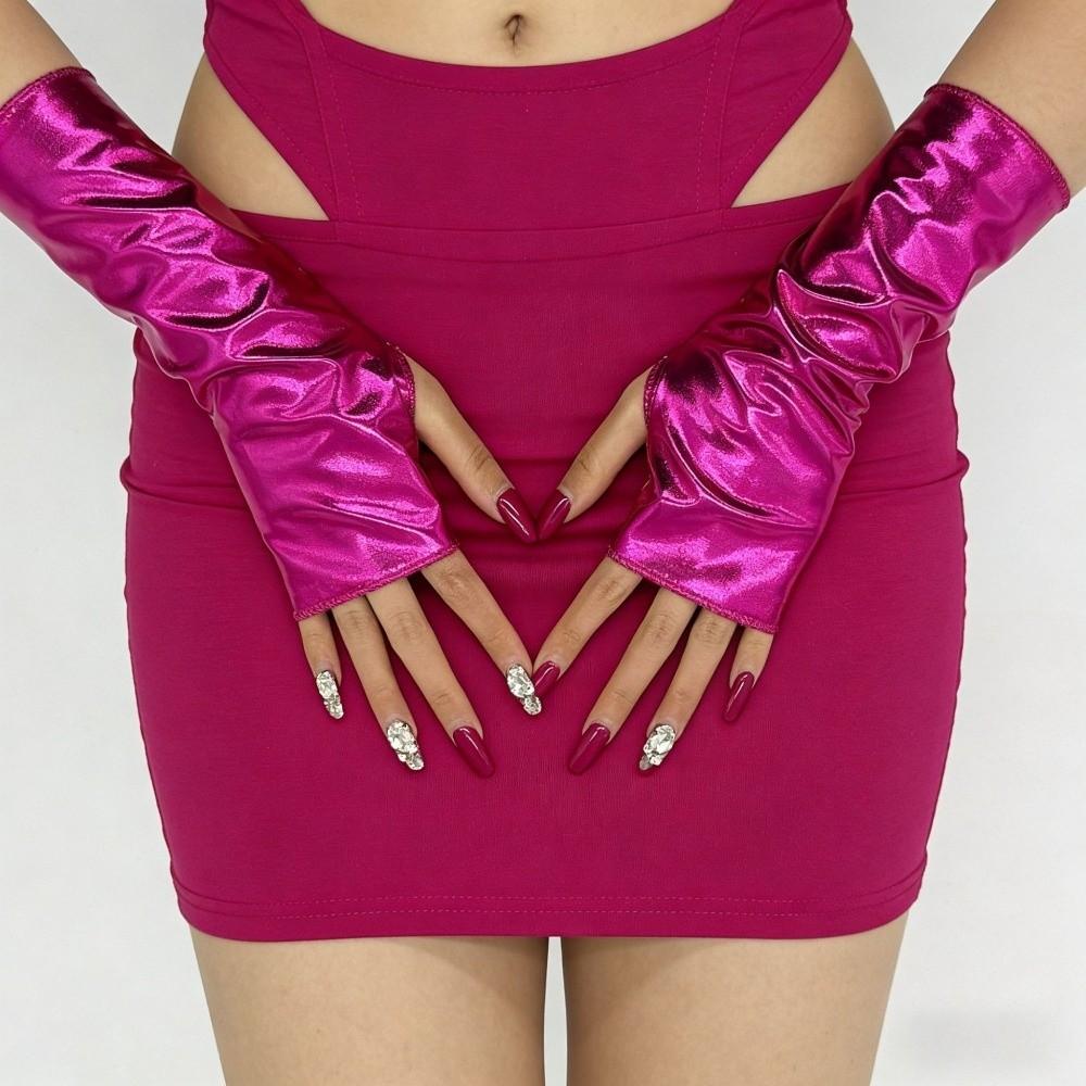 Solid Color Fingerless Mittens Imitation Leather Rock Gloves Punk Style Short Gloves  Friend Gift