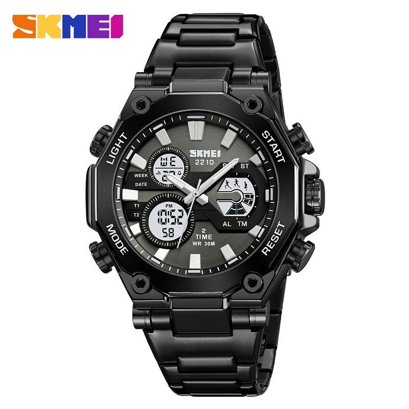 New men's watch multi-function dual-display electronic watch waterproof luminous business steel belt electronic watch