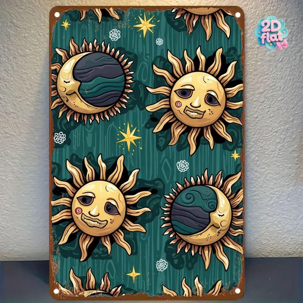 Vintage Sun Moon Boho Metal Wall Art 20x30cm Home Decor Tin Sign