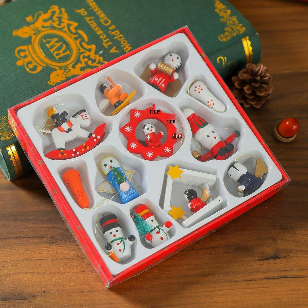 Wooden Christmas Ornaments: Small Gift Box Pendants & Accessories