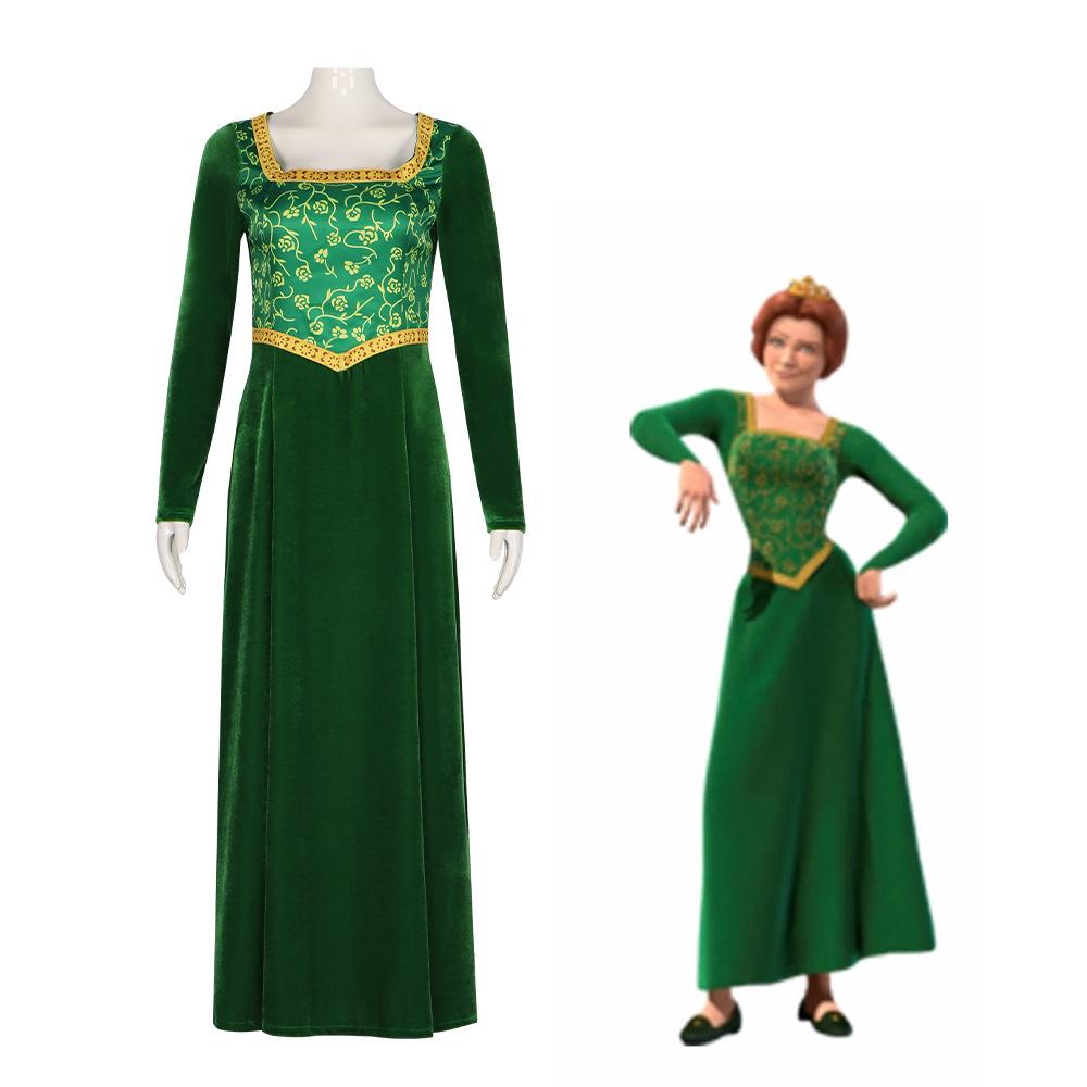 Princess Fiona Cosplay Costume Anime Shrek Wife Green Fiona Cos Dress Wigs Outfit ForLadies Women Long Dress Halloween Headgear