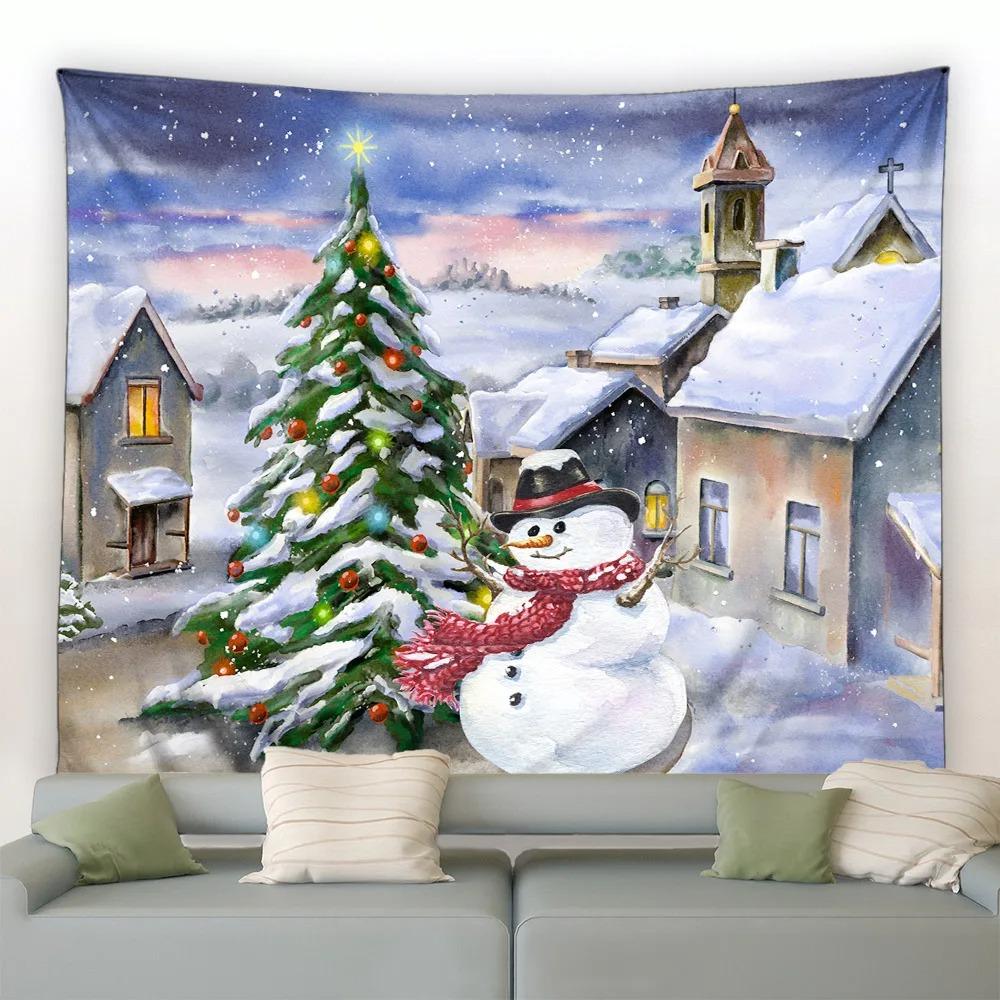 Cartoon Santa Claus Pattern Tapestry Home Bedroom Living Room Wall Decoration Christmas Theme Tapestry