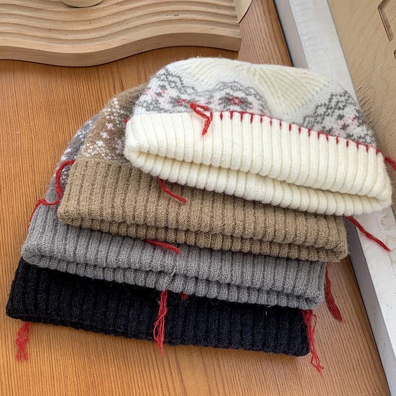 Big head circumference hat autumn and winter snowflake pattern wool knitted hat christmas hat